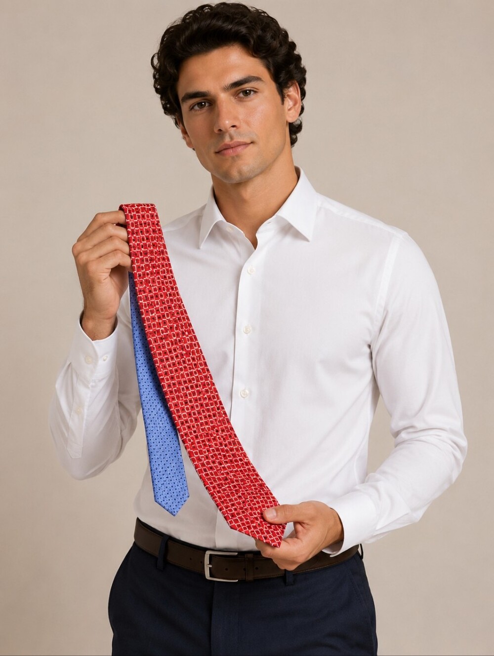 🍐Tommy Hilfiger 100% Silk Necktie – Red & Blue Pattern